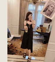 Rubbit chic2021 summer new niche design slim vneck suspender irregular vest dress