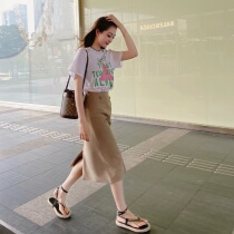 Rubbit chic2021 summer new product slim waist skirt over knee hip split Medium-length dress