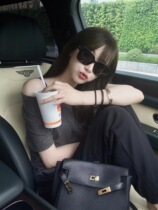 RUBBIT Spring Summer New Products Trendy Single Products Breathable Linen Cotton slim V collar short sleeve base T-shirt Femininity Grey