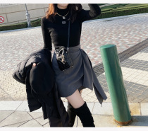 RUBBIT 21 winter new private clothing slim A - word skirt high waist irregular machine tie half skirt