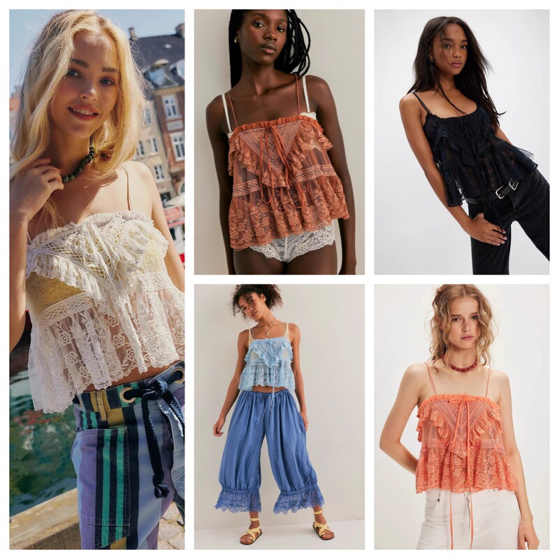 [Official Authentic Product] Free People Embroidered Inner Layer with Petal Mesh Lace Patchwork Summer Camisole