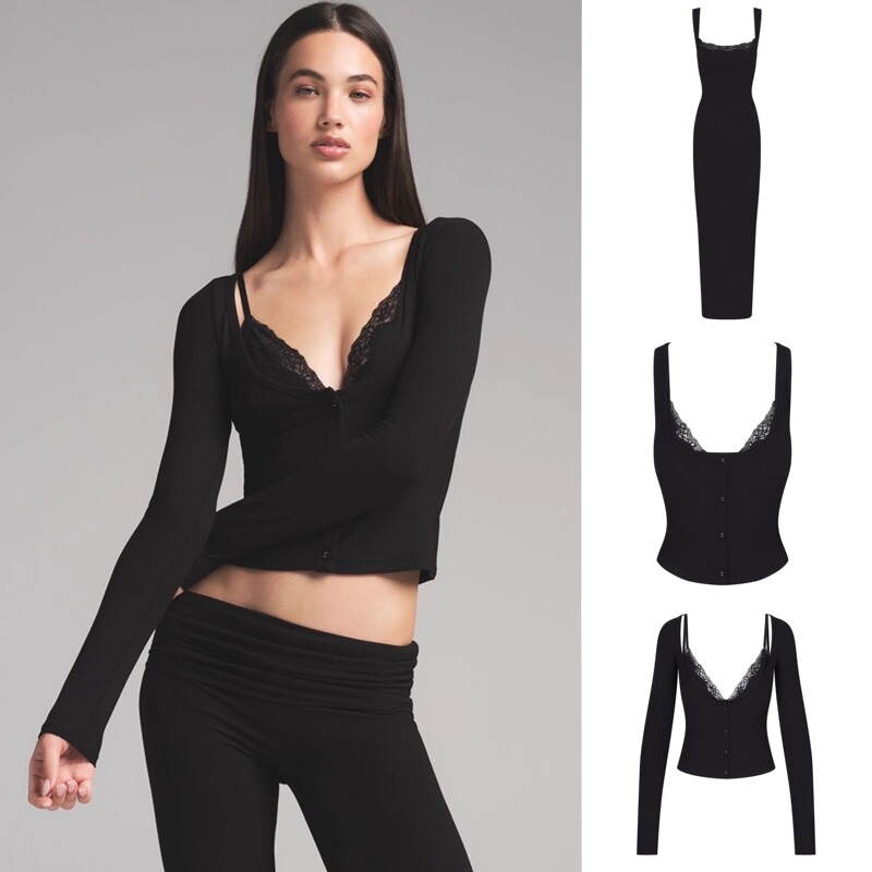 [Official Website Authentic] Swamps Soft Lounge Lace Sexy Lace Long-Sleeved Dress