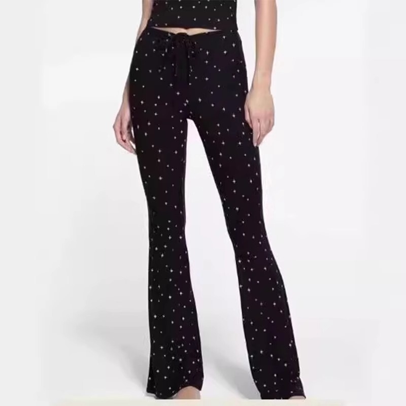 [Official Genuine Product] Skims Kardashian Qq Sugar Style Black Starry Print Flared Slimming Casual Pants