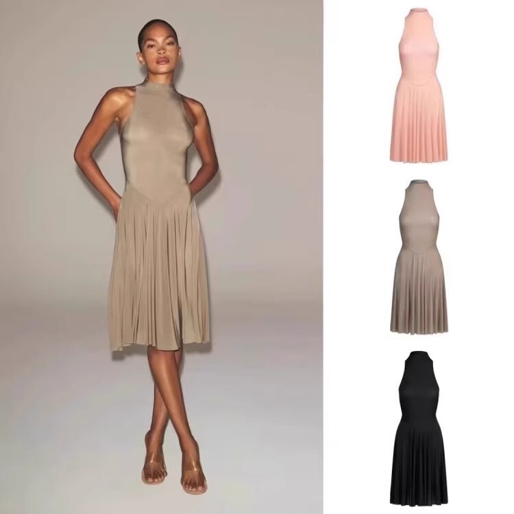 [Official Authentic Product] Skims Kardashian 2025 Summer New High-Neck Sleeveless Pleated Dress for Women