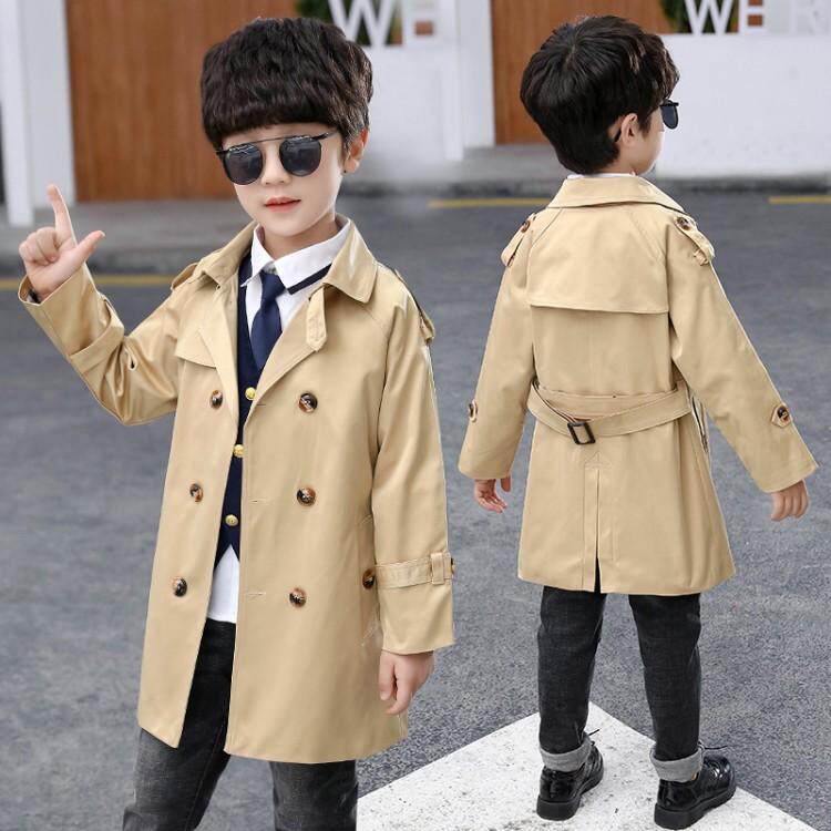 Boys' windshirt 2022 new handsome spring - coat English middle - long childhood spring gas pure cotton coat tide