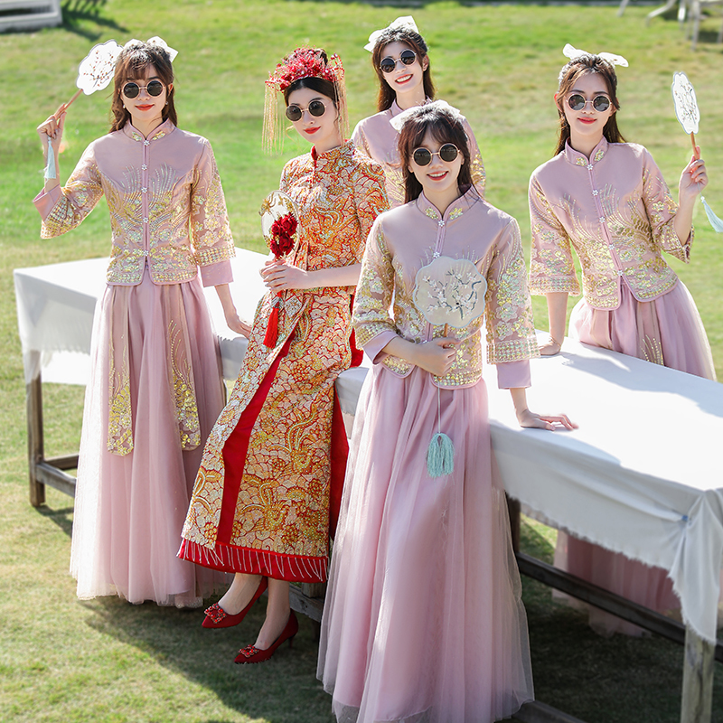 Chinese-Style Bridesmaid Dresses for Women 2026 New Xiuhe Dress Sister Group Bridesmaid Dress Petite High-End Hanfu Cheongsam