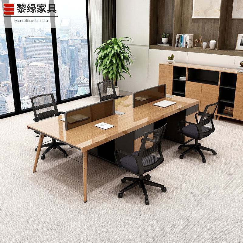 Staff office desk and chair combination simple modern staff furniture side by side double four 4 6 people office computer workstation