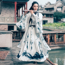 Wei Jinfeng original ink painting CP couple Hanfu male hand-over collar waist kimono skirt large sleeve shirt Song three-piece performance costume