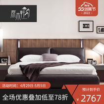 Italian minimalist 1 8 m soft foreskin bed genuine leather bed modern minimalist Nordic black master bedroom with double wedding bed 1 5 m