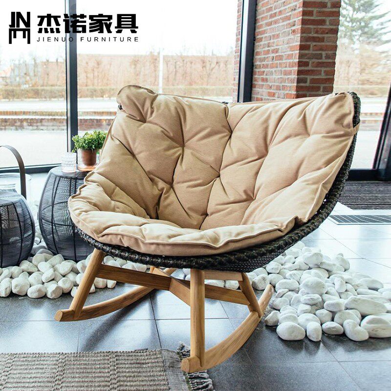 Designer Nordic lazy sofa chair terrace balcony leisure lounge chair imitation rattan with pedal bedroom single chair