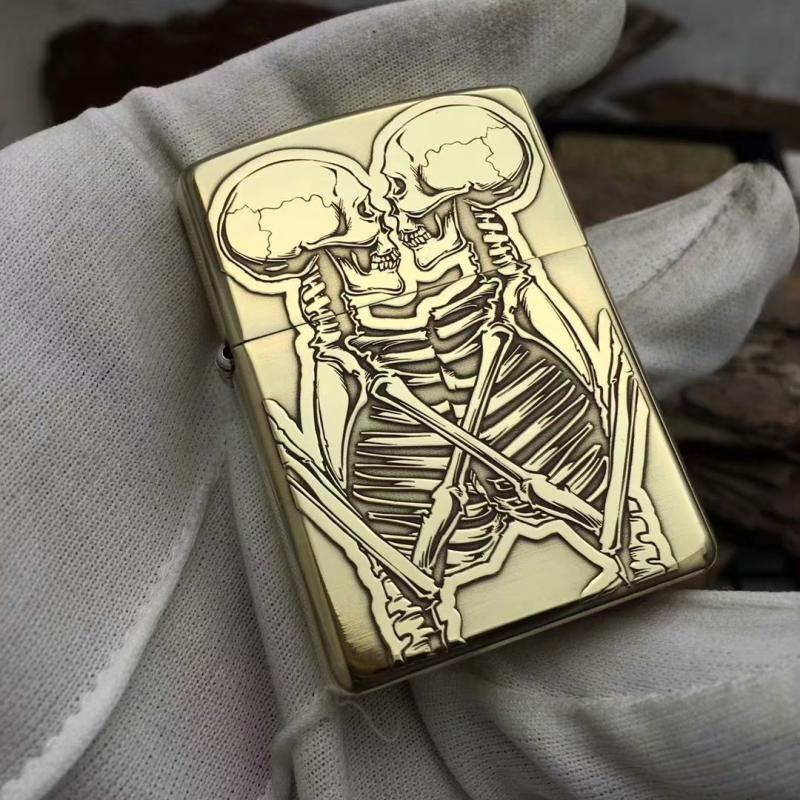 Genuine zippo lighter pure copper armor five-sided deep death skull head dead love lover gift