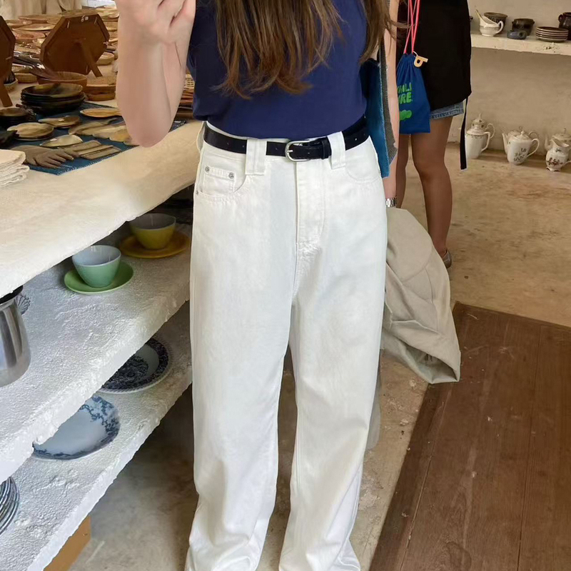 Fifteen-26 New Summer Korean Style Simple Solid Color Loose Wide-Leg Jeans (with Belt) 6177-2