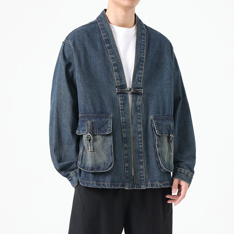 Japanese Retro Kimono-Style Denim Jacket for Men and Women, Loose Casual Versatile Couple's Oversized Jacket for Spring and Autumn