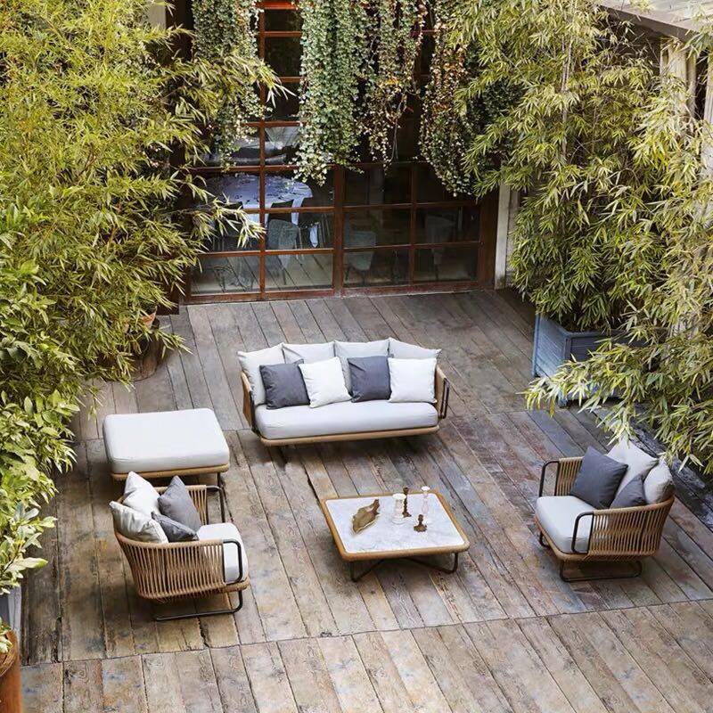 Outdoor leisure rattan sofa model house garden courtyard balcony rattan sofa Nordic rattan chair sofa combination simple - Taobao