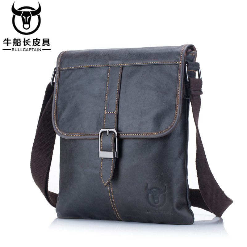 Bull Captain Men Genuine Leather Single Shoulder Inclined Satchel Casual Sports Outdoor Soft Head Layer Bull Leather Tide Business Little Flat Bag