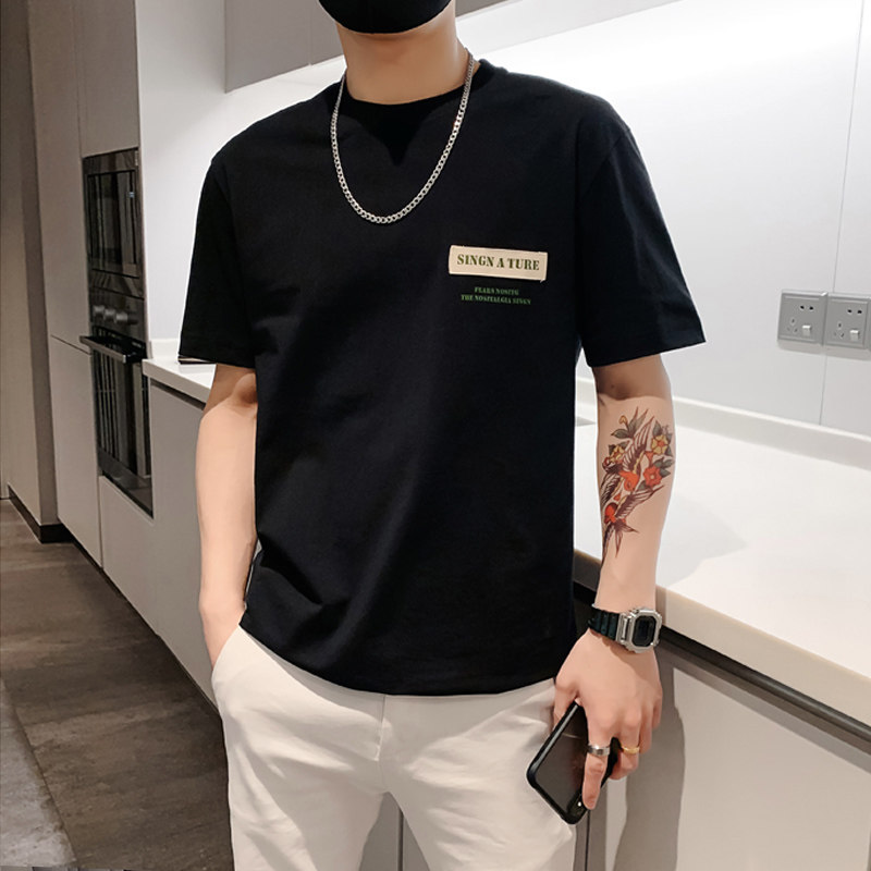 Short sleeve T-shirt for men's tides Korean version trendy summer net red round collar half sleeve clothes cotton 100 lap t-shirt summer dress