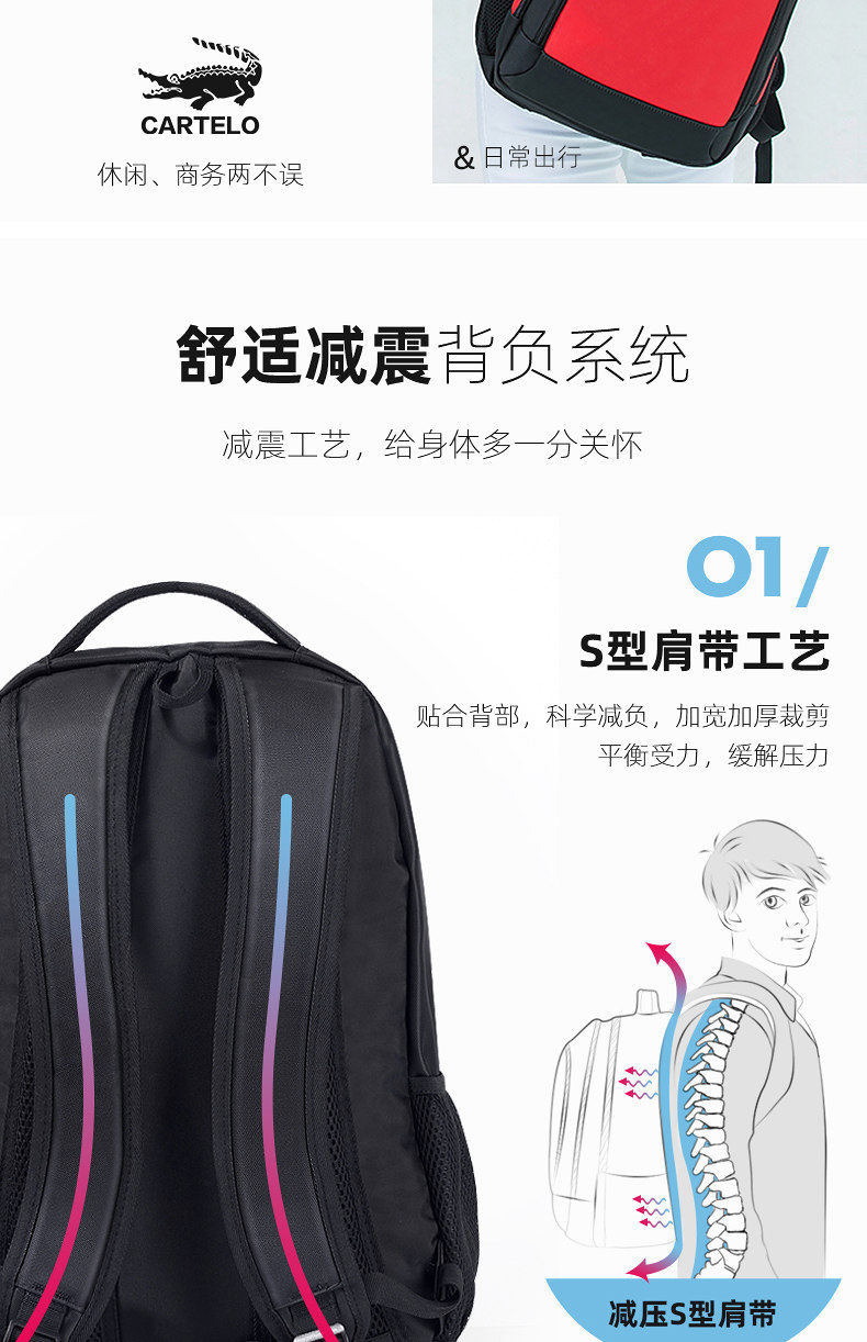 卡帝乐鳄鱼 大容量双肩包 15寸 图3