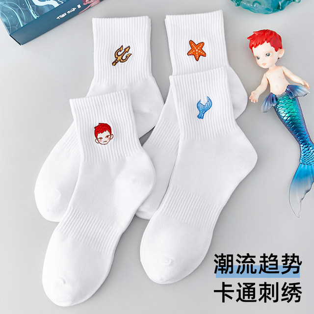 Zoyin socks men's spring and summer mid-calf socks pure cotton breathable cartoon ເດັກ​ຊາຍ​ງາມ trendy