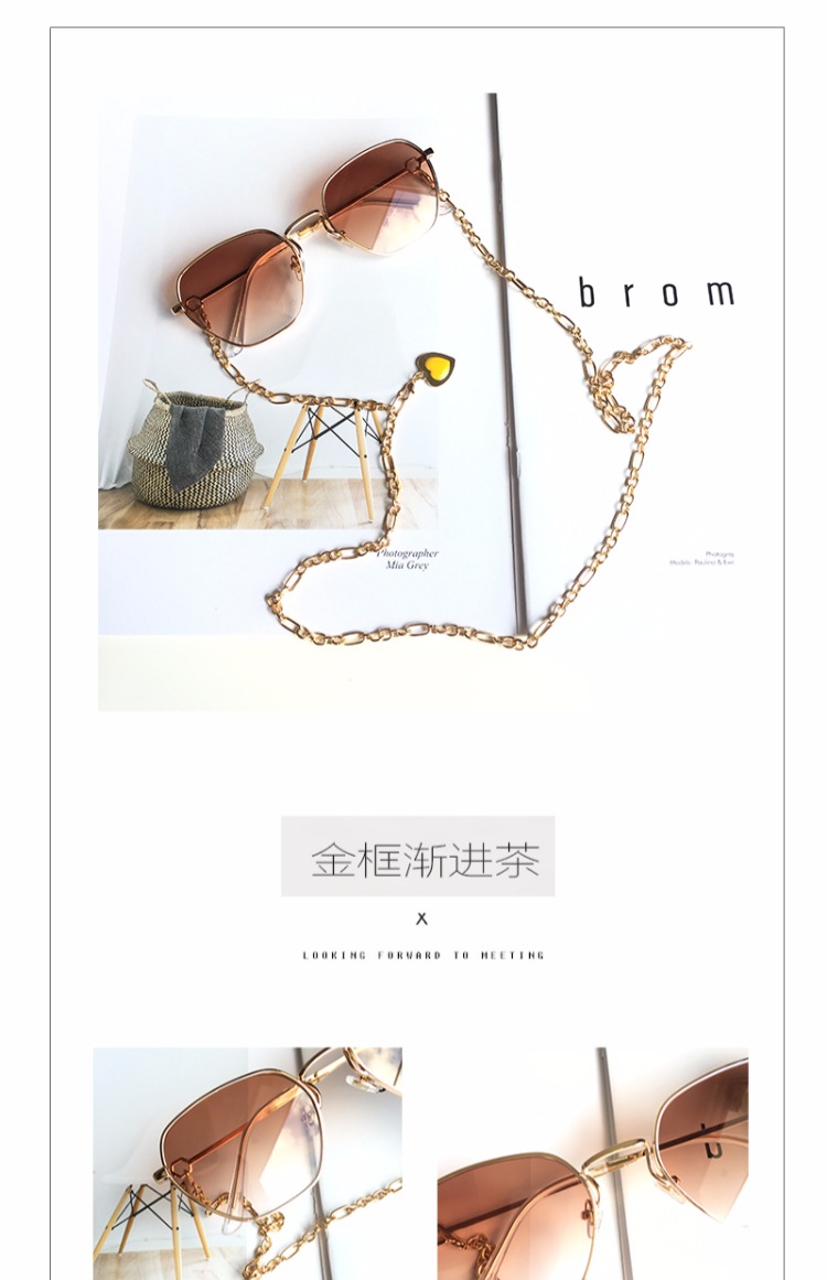 Kính râm MONA đen retro nâu phân cực UV lưới màu đỏ với chuỗi kính mát nữ kính không gọng