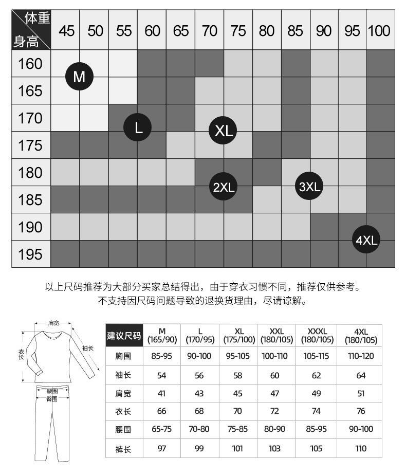 马克华菲 男女款100%精梳棉 保暖秋衣秋裤套装 图5
