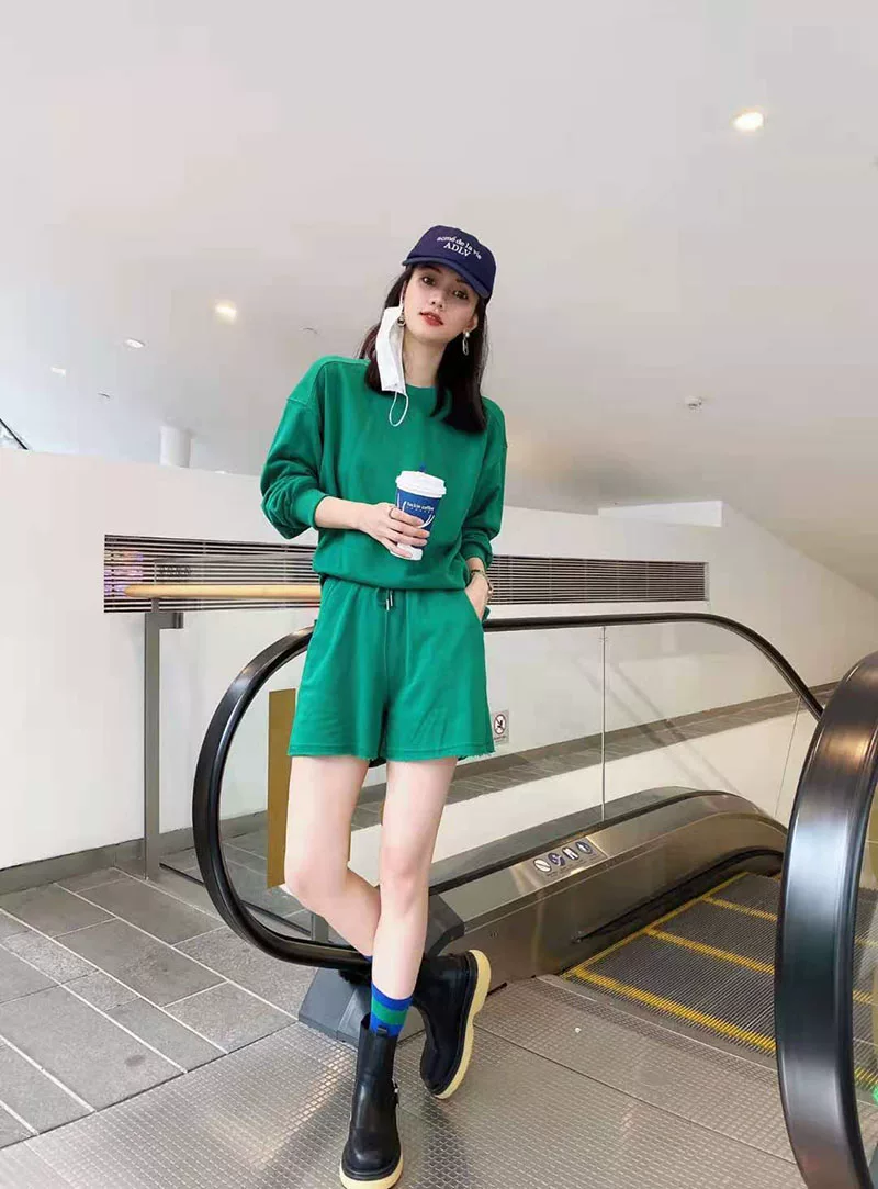 Spring cotton set, long-sleeve, fresh shorts