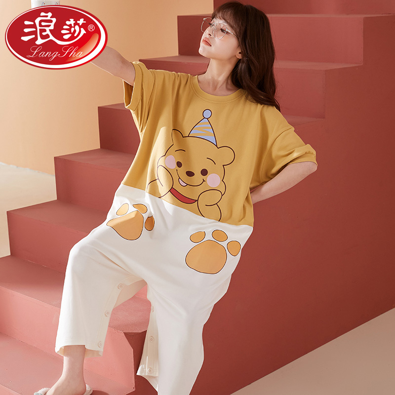 Even Body Sleeping Dressing Woman Summer Pure Cotton Short Sleeve Cartoon Cute Sleeping Skirt Woman Summer Thin home Residence Dress 2022 New