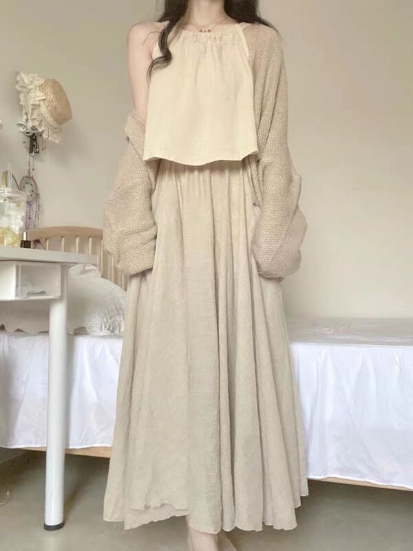 Cotton and Linen Gentle Style Mid-Length Flared Skirt 2025 Spring and Summer New High-Waisted Milk Coffee Color Atmospheric Long Skirt for Women Cotton and Linen Gentle Style Mid-Length Flared Skirt 2025 Spring and Summer New High-Waisted Milk Coffee Color Atmospheric Long Skirt for Women