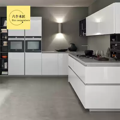 Six carpenters white overall cabinet custom modern simple L small apartment kitchen cabinet whole house custom design