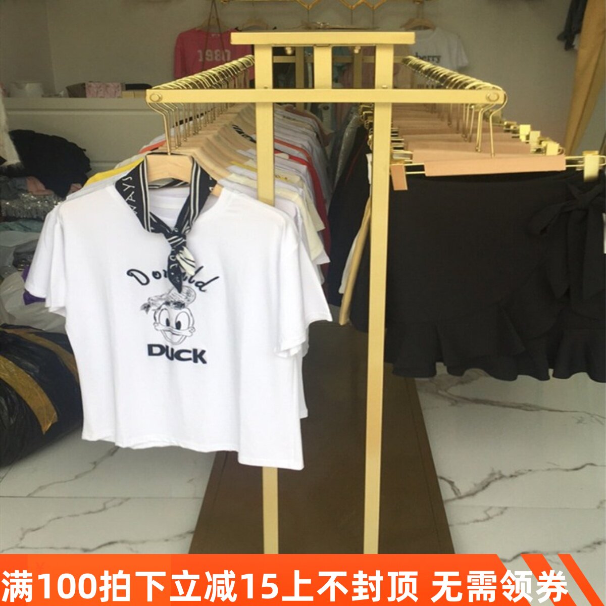 Clothing Store Show Shelf Men And Women Loaded Double Root Bar Clothes Rack Gold Middle Island Double Row Shelves Children's Clothing Middle Side Hanging-Taobao
