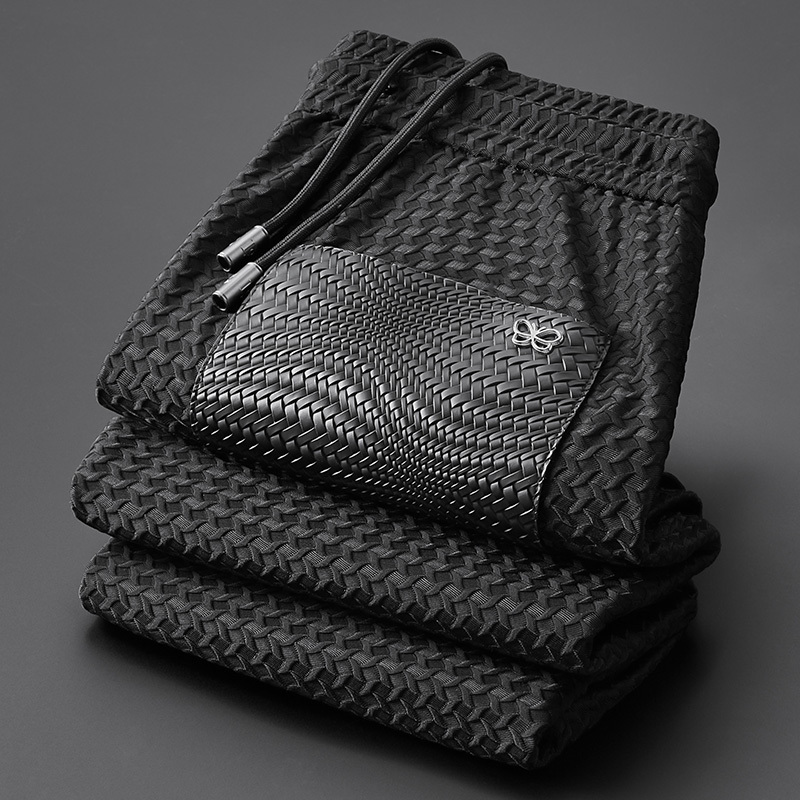 High-End Stretch Ice Silk Houndstooth Joggers for Men, Summer Slim-Fit Tapered Elastic Drawstring Ice-Feel Sports Pants