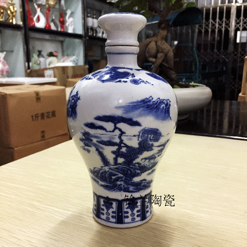 Một pound rượu vang màu xanh và trắng gốm sứ chai rượu gia đình số lượng lớn niêm phong lon rượu vang rượu vang jar ly rượu pha lê