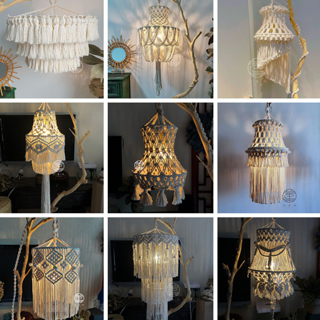 【Time-Saving】Creative Homestay Decoration Nordic Pendant Handmade Rope Woven Chandelier Lampshade Bohemian Night Light