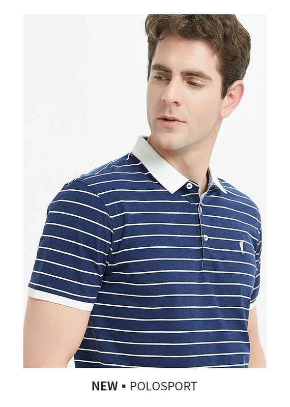 Áo thun thể thao nam Paul áo polo nam ngắn tay mùa hè kinh doanh cotton giản dị sọc áo thêu thêu áo thun nam - Polo