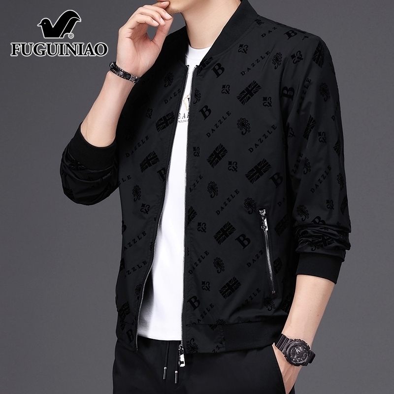 Fuguiniao Black Jacket Men's Casual Top 2026 Spring New Business Versatile Baseball Collar Jacket for Men