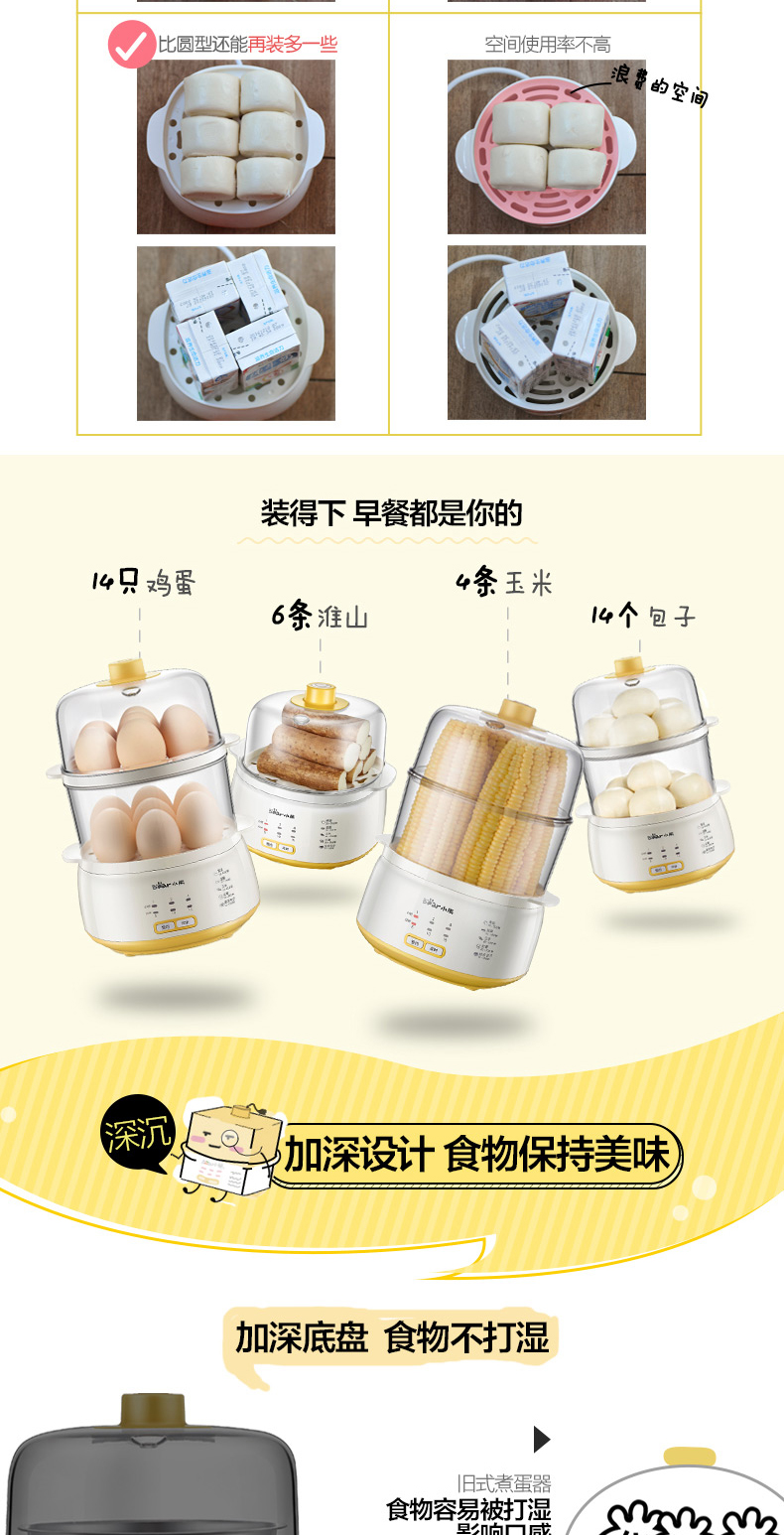 Bear / Cubs ZDQ-C14E1 Nồi hơi trứng Cuộc hẹn đôi Thời gian tại nhà Trứng đa năng Trứng hấp - Nồi trứng bếp điện lẩu nướng 2 ngăn mini