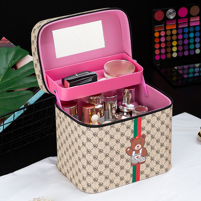 Large-Capacity Cosmetic Bag with Mirror, Portable for Going Out, High-Looking, Hand-Held Skin Care and Cosmetics Storage Bag for Women ins