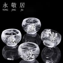 Evergreen and inlaid silver glazed tea cup Kung Fu tea drinking cup Masters cup thickened heat resistant glass jade porcelain tea set