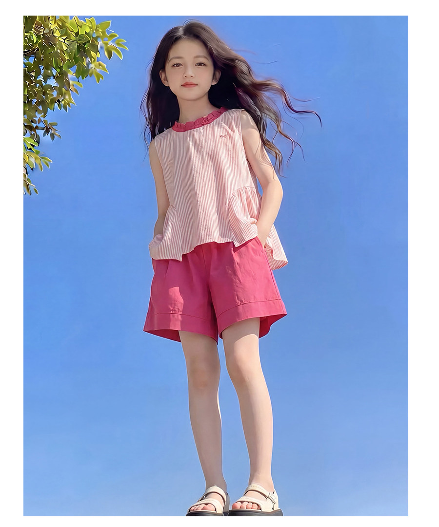 Girls' Summer Outfit 2026 New Stylish Children's Trendy Striped Dopamine Two-Piece Set Girls' Summer Clothes Fashion — 9