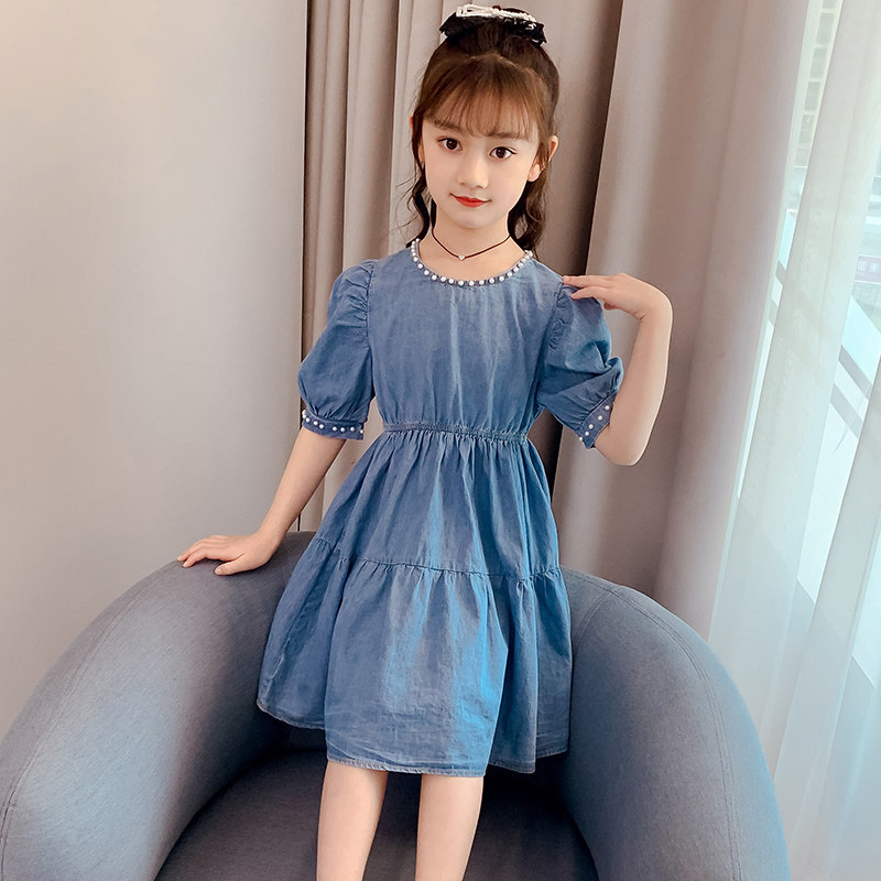 Girls denim dress 2021 summer dress Korean version of children's thin foreign style fashionable fashion brand summer girl dress