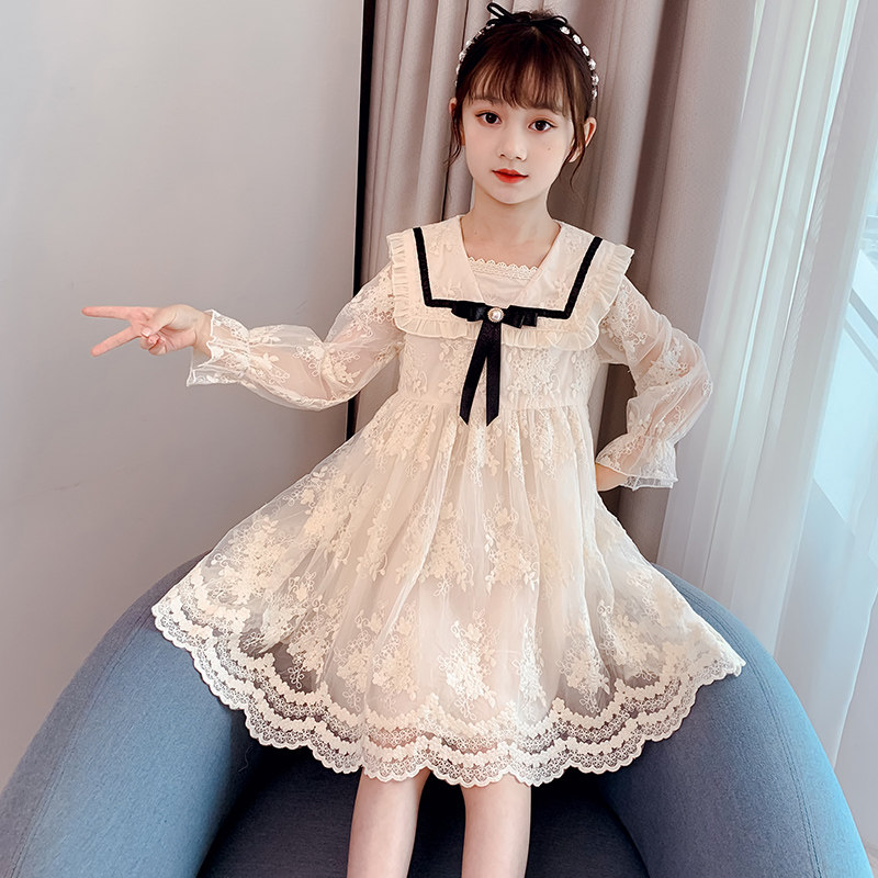 Girl Spring Dress Ocean Dress 2022 New Children Spring Ocean Style Spring Autumn Dress Little Girl Princess Dress Damp