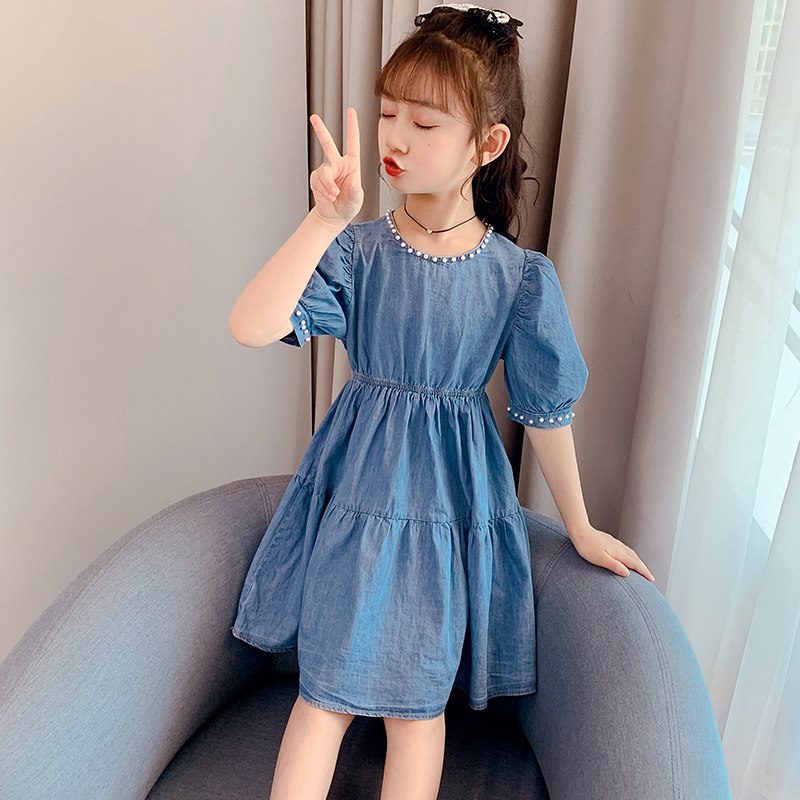 Girls denim dress 2021 summer dress Korean version of children's thin foreign style fashionable fashion brand summer girl dress