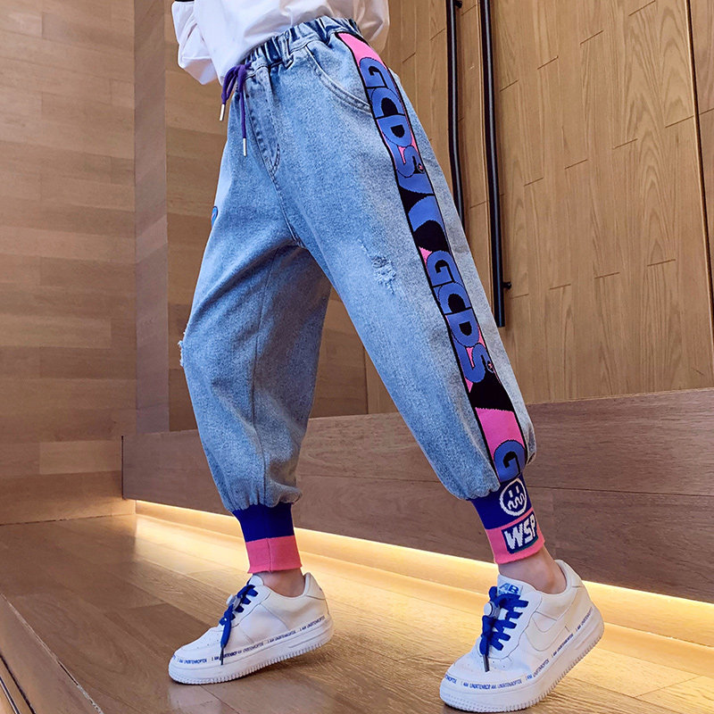 Girl Cowboy Pants Spring Autumn 2022 New Children Foreign Pie Autumn Clothing CUHK Children Girls Online Red Casual Sports Pants