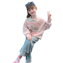 Girls Spring Clothing 2024 New Sweaters Childrens Fashionable Casual Tops Spring and Autumn Girls Fashion Internet Celebrity Clothes