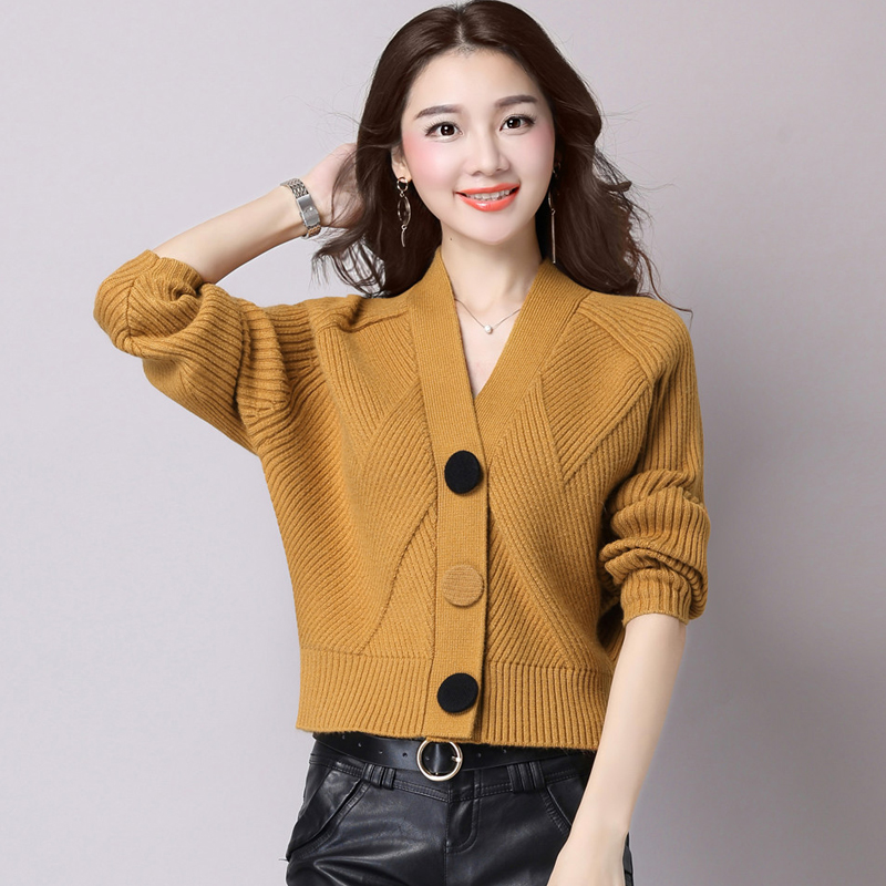 Mùa thu / đông loose-fitting dệt kim cardigan Hàn Quốc phiên bản phụ nữ batshirt của chương trình ngắn áo len mỏng áo khoác dài tay outofing