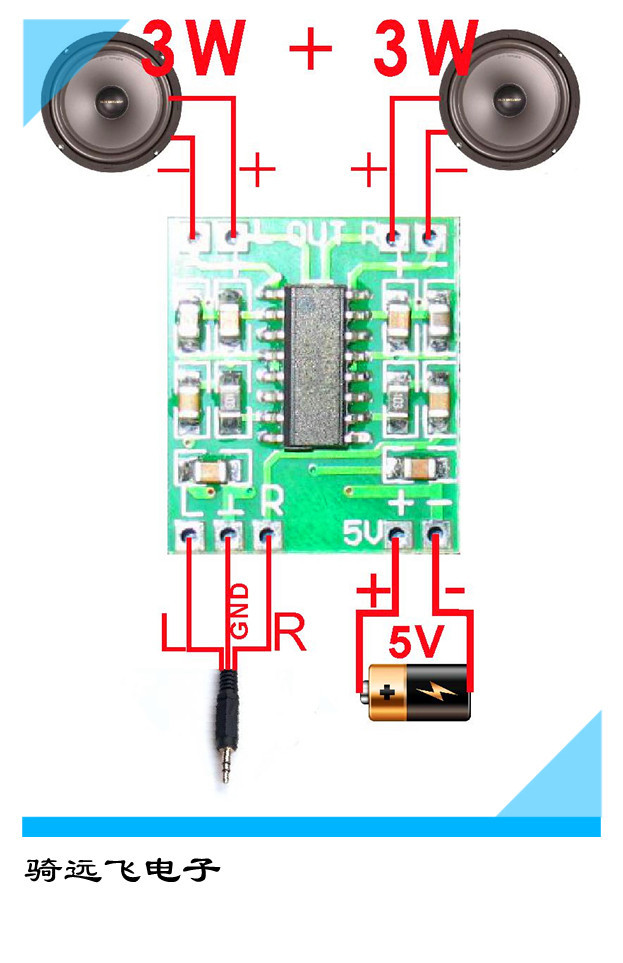 Ultra-miniature digital audio power amplifier board 2 * 3W D-type power amplifier module 2 5-5V powered by USB power supply