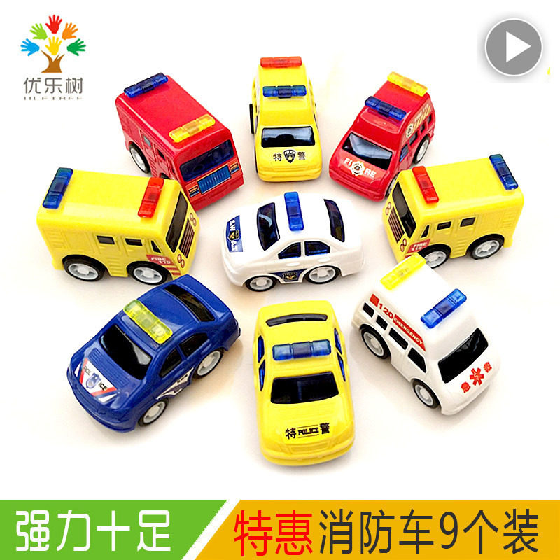 Children's toy police car 110 pull back engineering car mini SWAT ambulance model simulation set trumpet 120