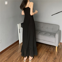 Mermaid chiffon slim slim suspender dress, light luxury black fishtail dress, simple solid color high-end dress
