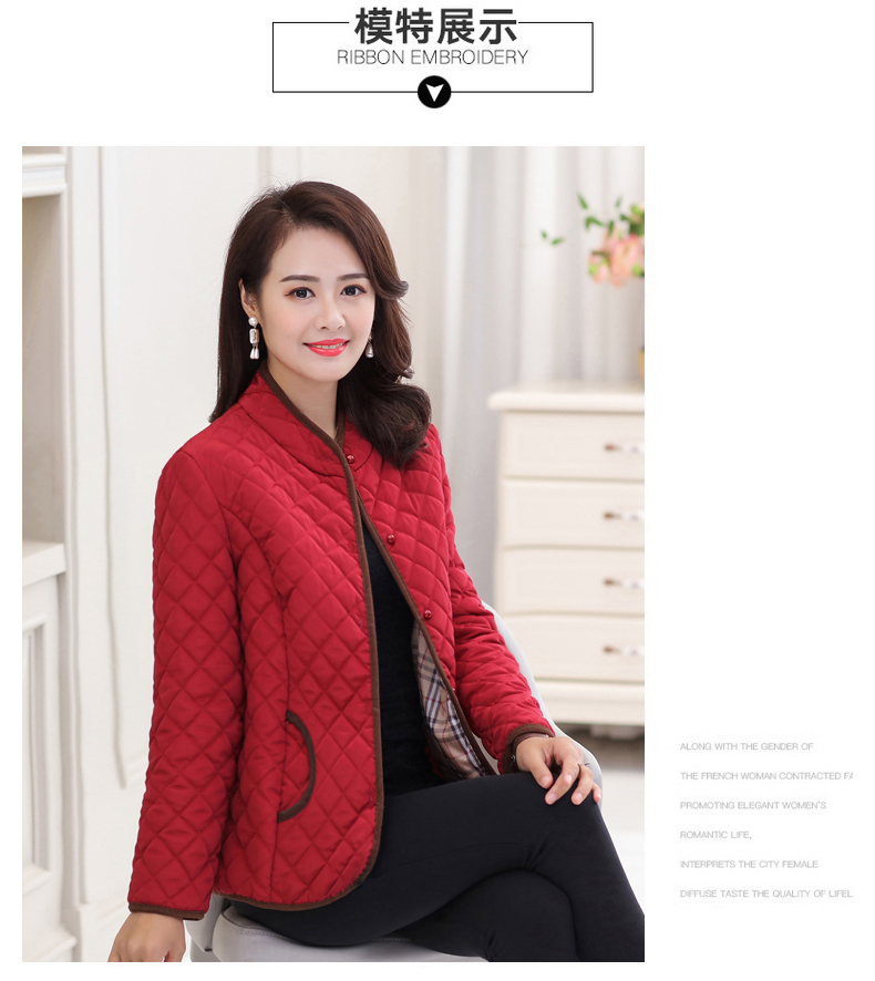 Phụ nữ trung niên và già mùa thu và mùa đông ngắn ngắn xuống cotton cotton áo khoác trung niên mẹ tải 40-60 áo khoác cotton cotton váy cho người trung tuổi