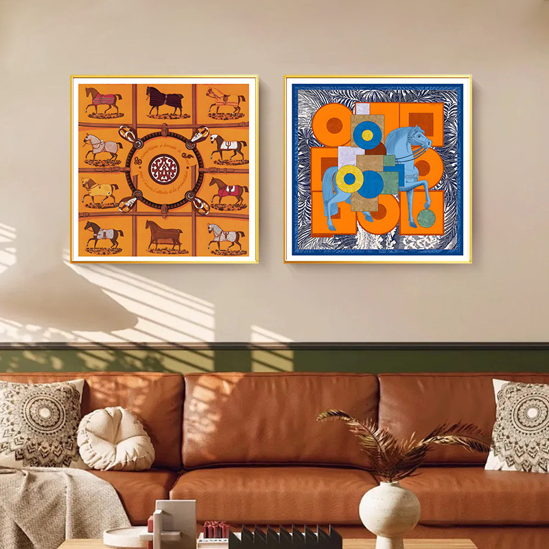 Hermès Silk Scarf Hanging Painting for Living Room and Bedroom, Modern Light Luxury Clothing Store Decorative Painting, Waiting for Ulysses Wall Art