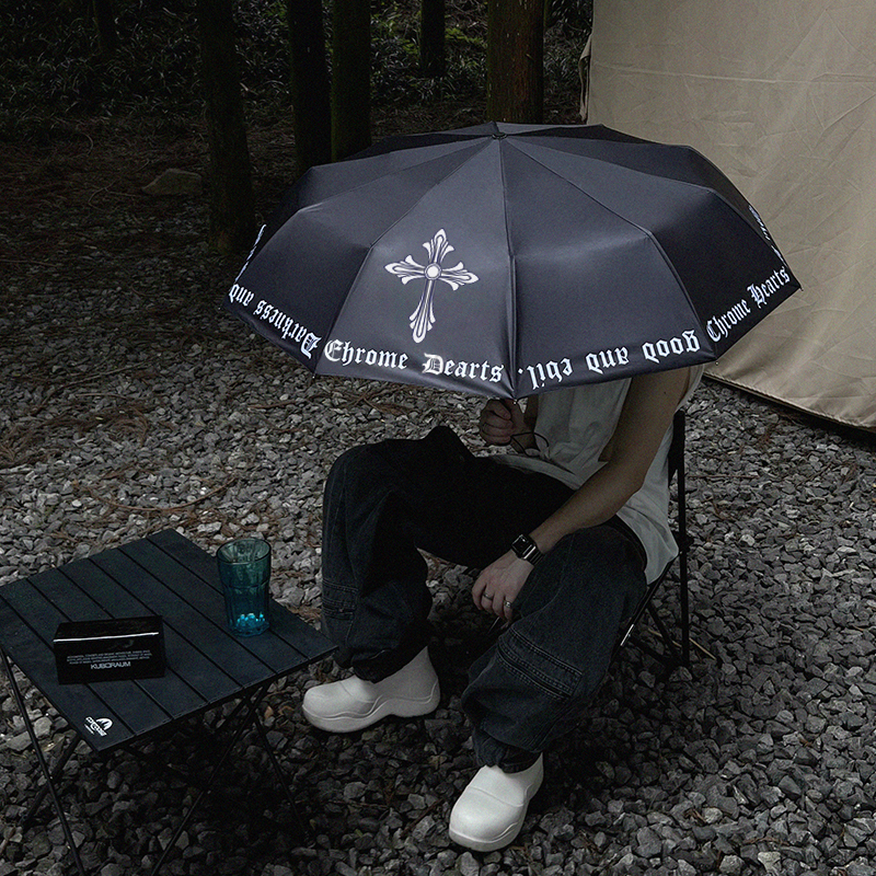 Trendy Brand Cross-Shaped Umbrella, Fully Automatic, Large Double-Person Sun Umbrella, Unisex Street Style, Dual-Use for Sun and Rain, Black Coating for Sun Protection